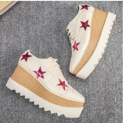 Luxury design thick-soled women's sports shoes fashion star real leather women's casual shoes runway wooden sole women's shoes