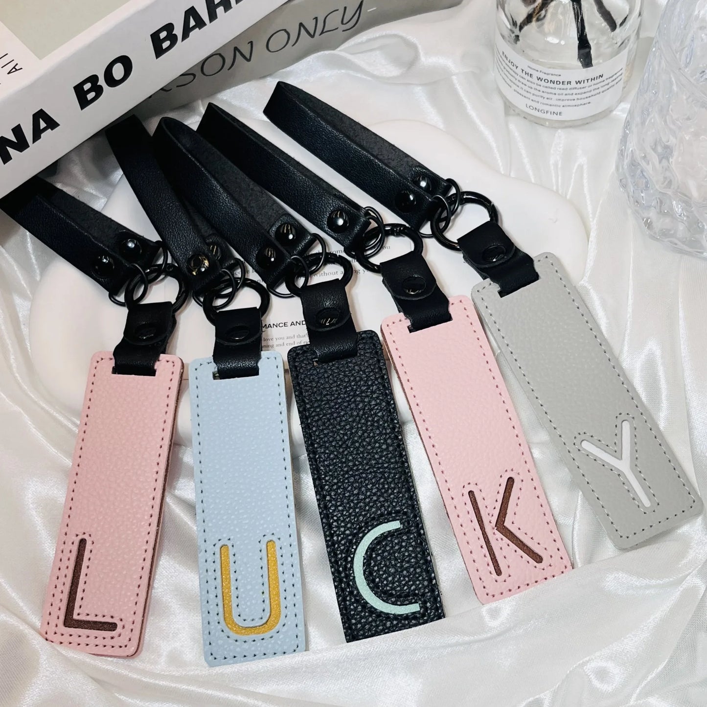Accessory Display Hook Making Supplies Key Ring Pendant Keychain Accessories Keyring Holder Charm Gift 26 Letters Leather