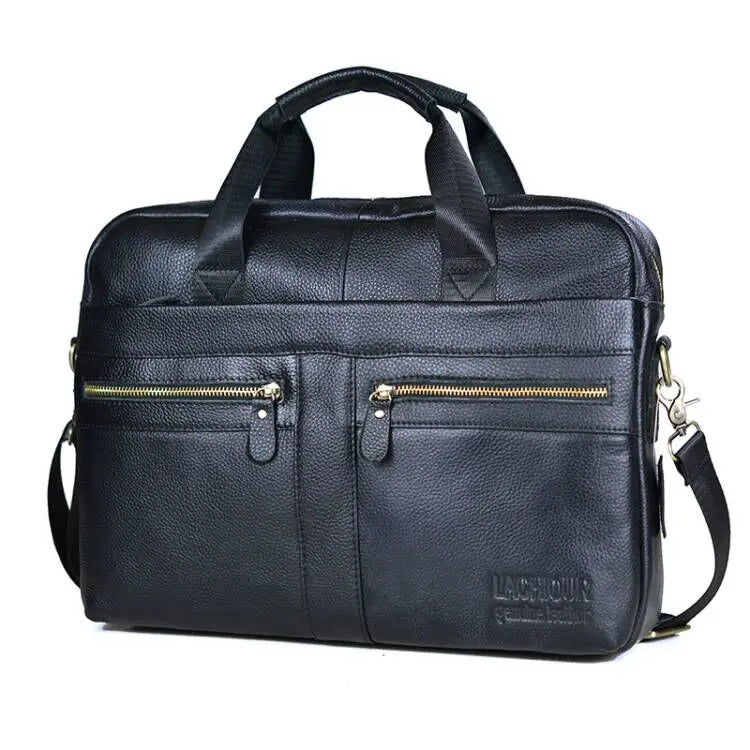 Men's Fashion Genuine Leather Briefcase Large A4 Document Shoulder Bag 14 Inch Laptop Messenger Tote Handbag Male