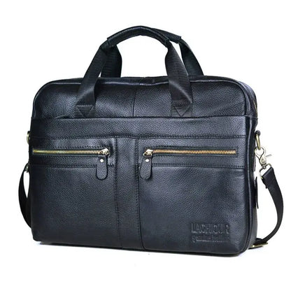 Men's Fashion Genuine Leather Briefcase Large A4 Document Shoulder Bag 14 Inch Laptop Messenger Tote Handbag Male