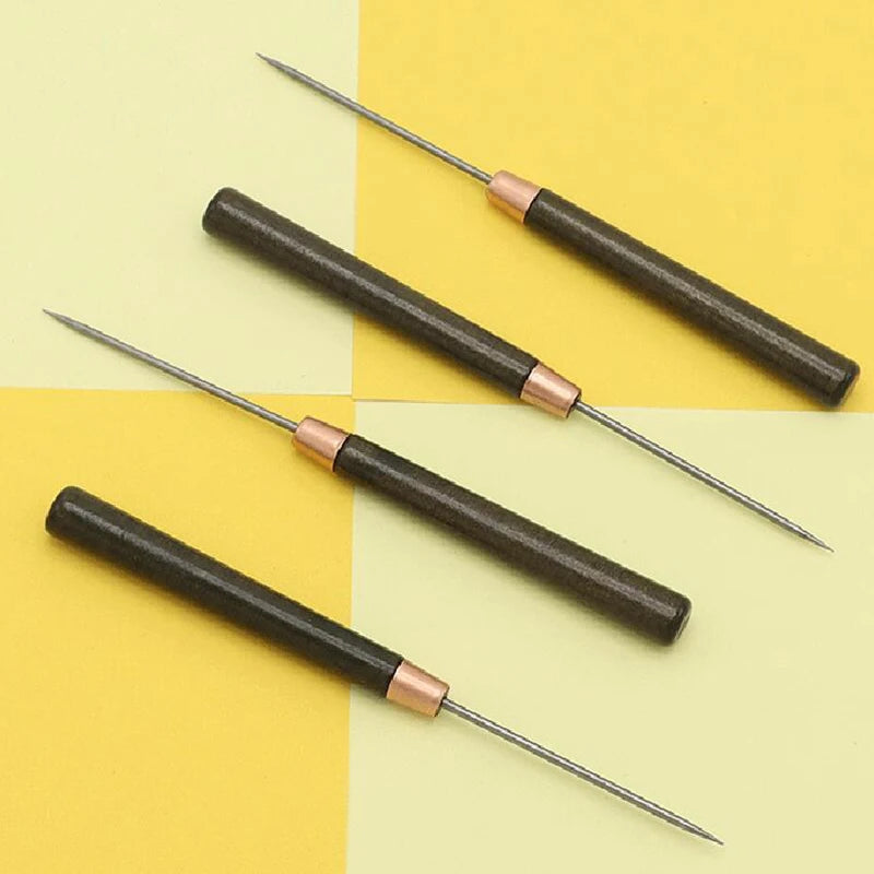 Professional Leather Wood Handle Awl Tools, Leather Craft, Stitching Sewing Accessories, Sewing Stitching, 2Pcs