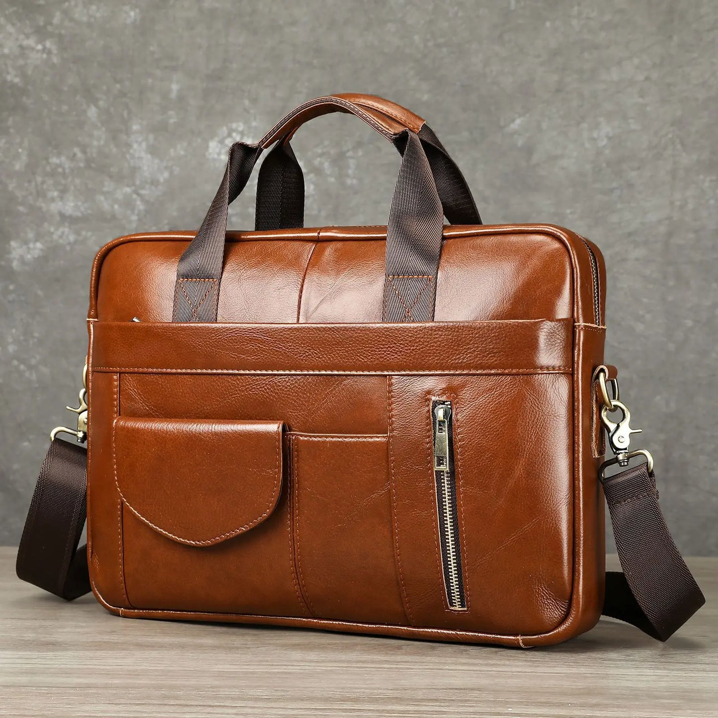 Best-selling business men's genuine leather briefcase with large capacity - 14-inch laptop carrying case - top-grade cowhide bag