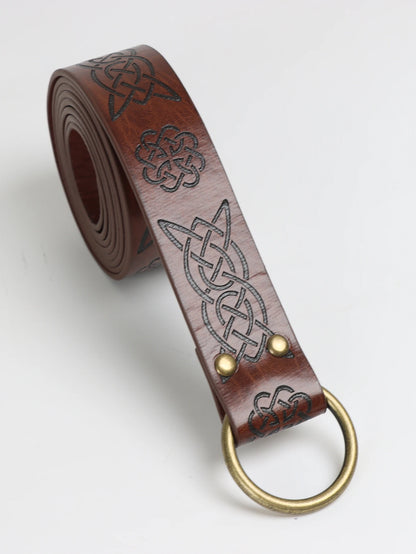 Viking Adventure Warrior Renaissance Belt Celtic Belt Men's Leather Medieval Belt Embossed Cosplay Costume Accessory