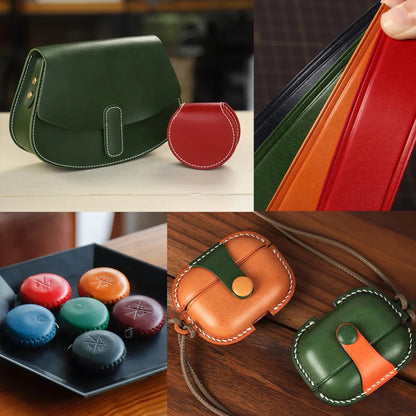 WUTA 3 Square Feet Irregular Colored Vegetable Tanned Cowhide Leather Piece DIY Full Grain Waxed Genuine Leather