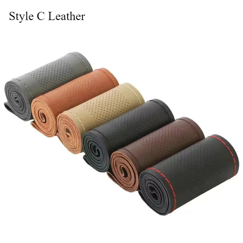 DIY Leather Steering Wheel Covers Soft Fiber Universal Braid Car Steering-Wheel With Needles and Thread Interior Accessories
