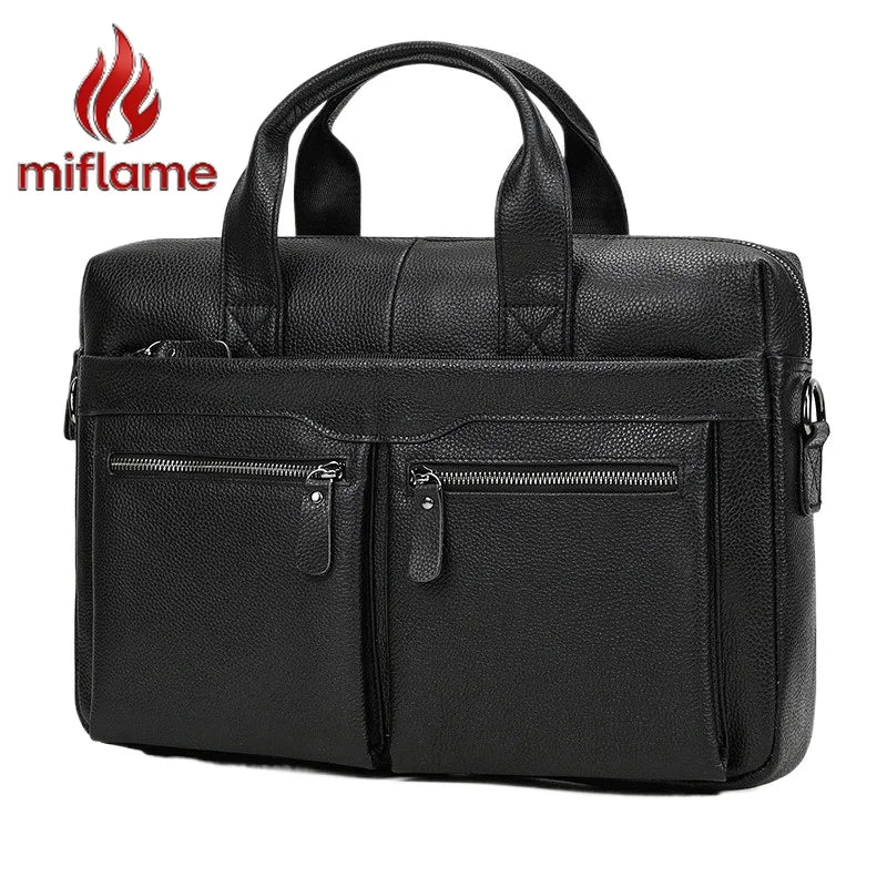 Men's Genuine Leather Briefcase 15.6 inch Laptop Bag Shoulder Messenger Bag Business Travel Professional Work Bag