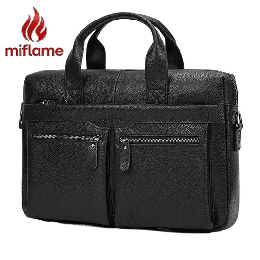 Men's Genuine Leather Briefcase 15.6 inch Laptop Bag Shoulder Messenger Bag Business Travel Professional Work Bag