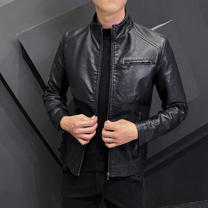 Motorcycle Leather Jackets Mens Business Fit Brand Slim Men Casual Biker Zipper PU Leather Jackets Male New Men's Leather Jacket