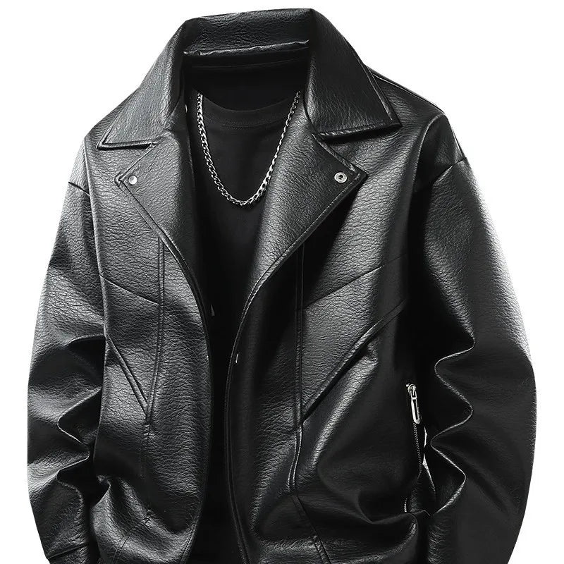 Leather jacket men's  version trendy handsome locomotive jacket men's lapel top