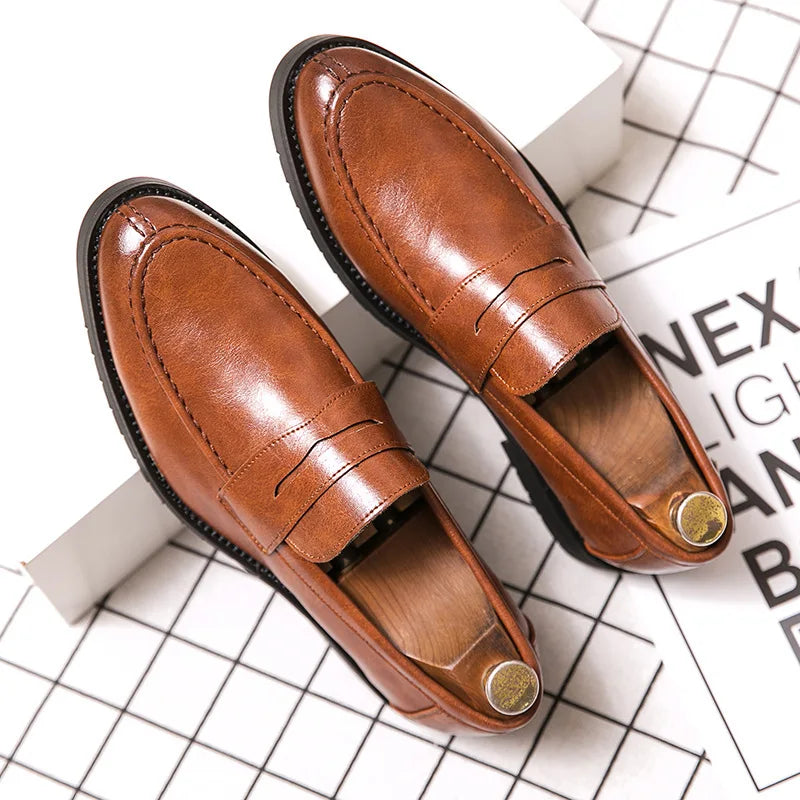 2025 Leather Shoes For Men Comfortable Slip On Loafers Yuppie Brogue Shoes Men British Style Formal Leather Men’s Dress Shoes