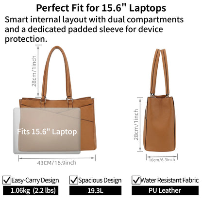 Laptop Tote Bags for Women 15.6 Inch Pu Leather with Pockets Top Handle Computer Handbags Business Office Work for Ladies