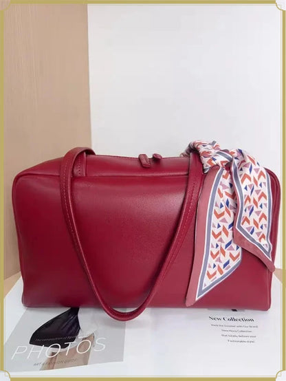 Handbags Shoulder Bag Women Female Sheepskin Bowling Bag Convenience for Commuting Single-shoulder Underarm Bag Leather Material
