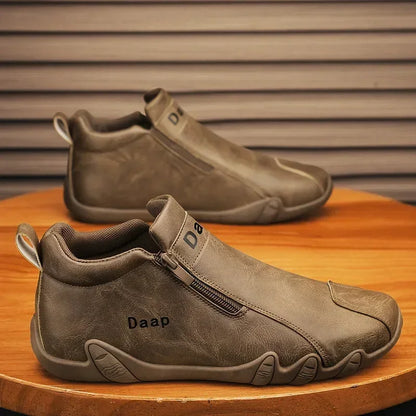 Men's Leather Shoes Ankle Boots Casual Leather Loafers Zipper Comfortable Formal Flat Solid Color White Shoes Driving Moccasins