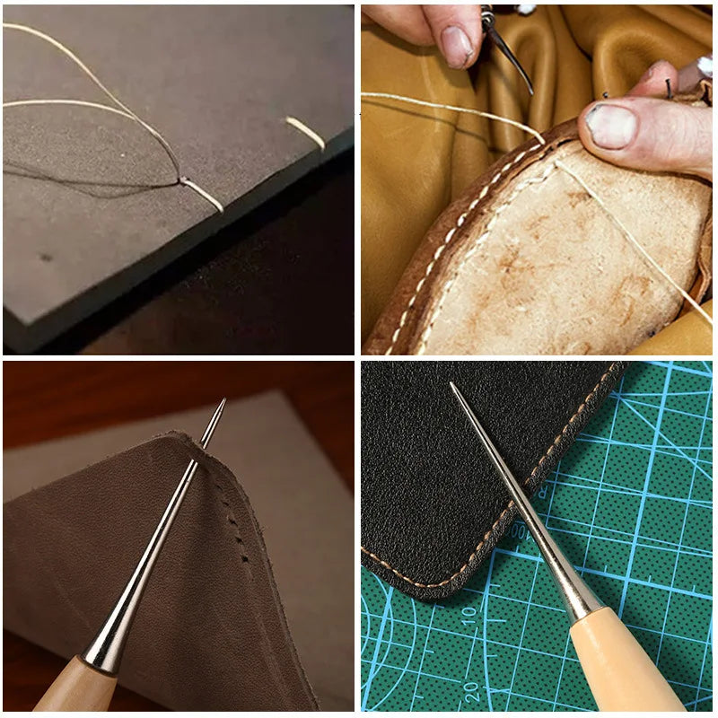 Durable Professional Leather Wood Handle Awl For Leather Craft Stitching Sewing Accessories Sewing Stitching Awl Hand Tools