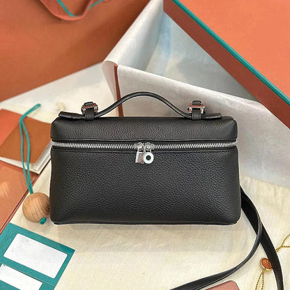 Lunch box bag, genuine leather women's bag, one shoulder crossbody handbag, lychee patterned makeup bag