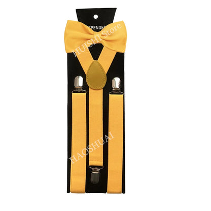 Suspenders Man Bowtie Solid Color Elastic PU Leather Suspenders For Man Belt Adjustable Straps For Wedding Bow Tie Accessories