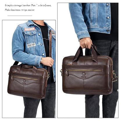 Men's Genuine Leather Luxury Briefcase 15.6 Inch Laptop Bag Business Office Handbag Computer Bag