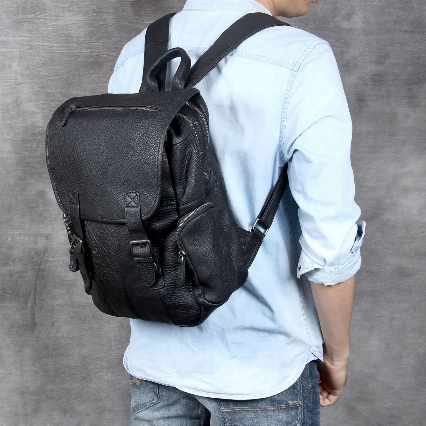 The First Layer Leather Men Backpack Shoulder Bag Travel Large-capacity Laptop Backpacks Casual Schoolbag Original Male
