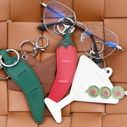 Glasses Holder Bag Charm Novelty Leather Keychain Prevent Scratches Eyeglass Sleeve Womens Beach Vacation Party Bar Accessories