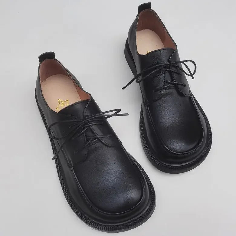 Genuine Leather Wide Toe Men's Women's British Style Lace-up Shoes Business Casual Work Shoes Cowhide