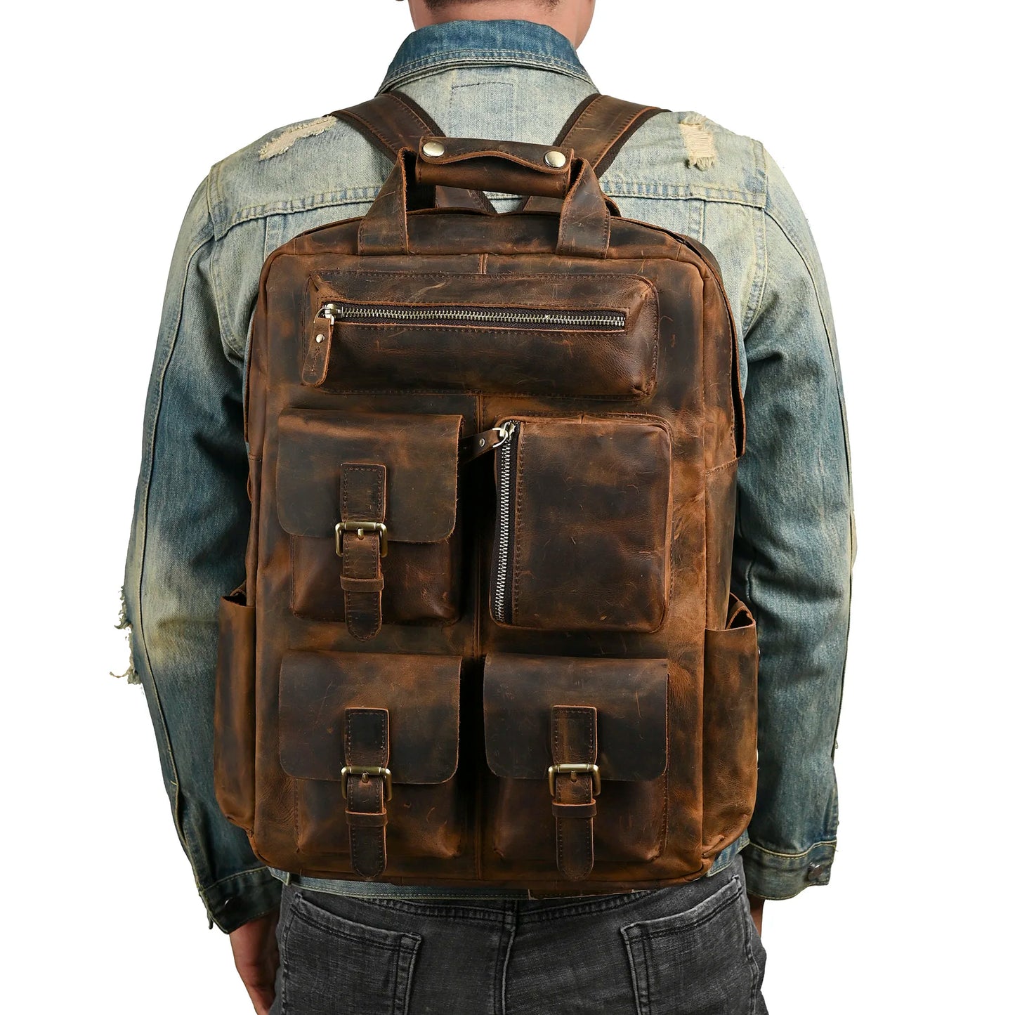 Men Original Leather Fashion Travel University College School Book Bag Designer Male Backpack Daypack Student Laptop Bag 1170