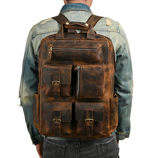 Men Original Leather Fashion Travel University College School Book Bag Designer Male Backpack Daypack Student Laptop Bag 1170
