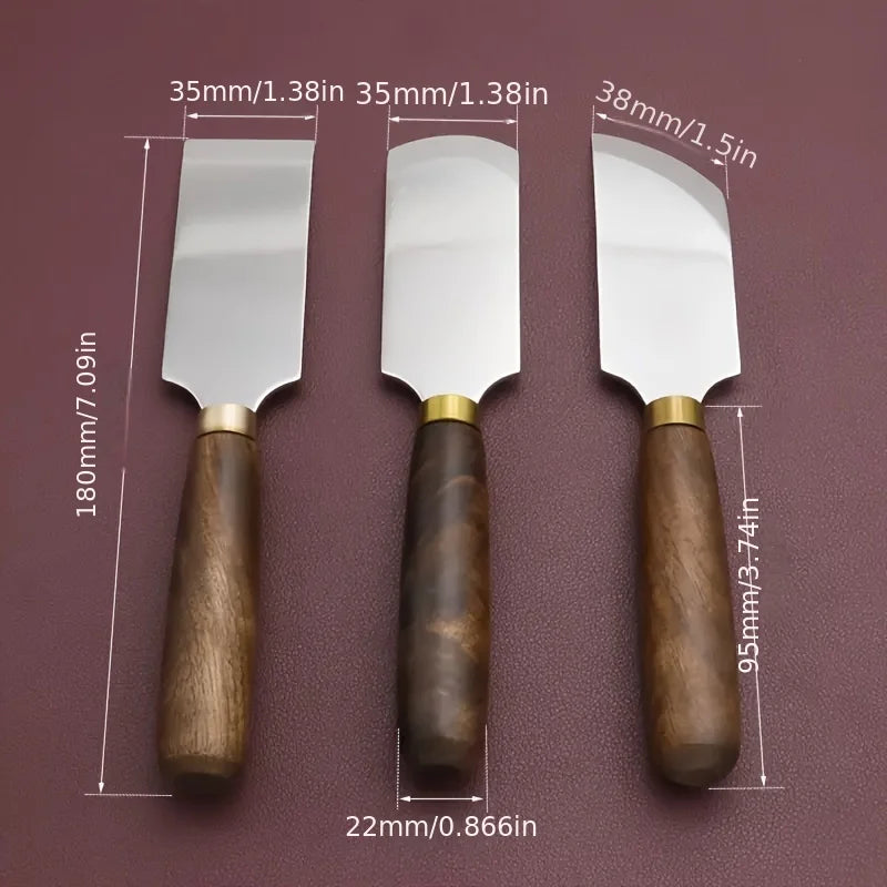 Leather Cutting Tools Straight Edge Beveled Edge Rounded Edge, Comfortable Grip Durable Wooden Handle, Precision Trimming and Th