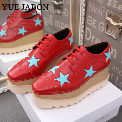 Luxury design thick-soled women's sports shoes fashion star real leather women's casual shoes runway wooden sole women's shoes