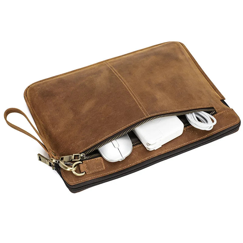 Genuine leather cowhide protecting storage case bag zipper laptop computer for macbookpro14 computer unisex office gift custom