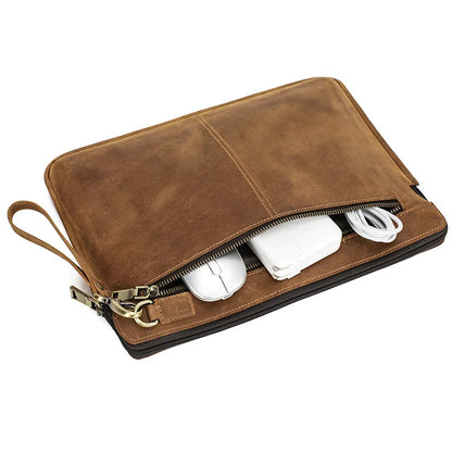 Genuine leather cowhide protecting storage case bag zipper laptop computer for macbookpro14 computer unisex office gift custom