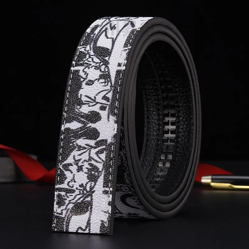 New Belt, Fashionable Men's Leather Belt, Business, Trendy, Casual, Versatile, Letter Graffiti,