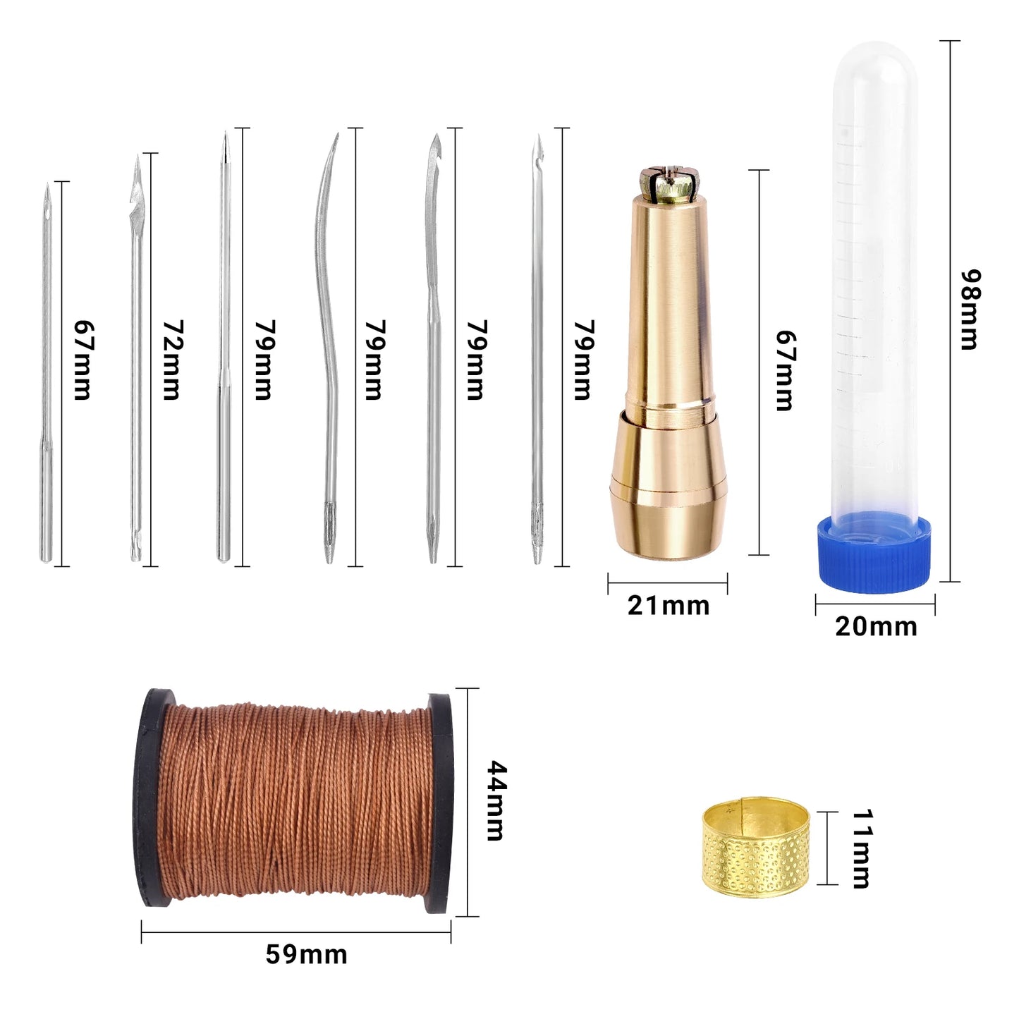 Leather Sewing Kit DIY Leather Sewing Awl Needle with Copper Handle Set Leather Canvas Tent Shoes Repairing Tool 3 Color Thread