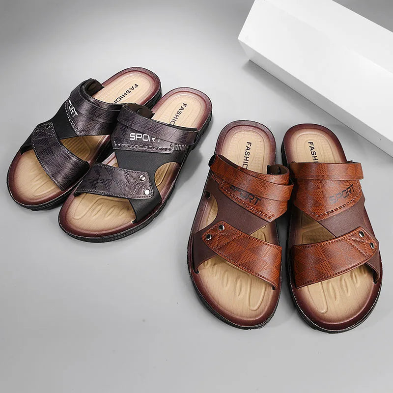 Leather Sandals For Men Summer Fashion Beach Shoes Male Trend Men's Casual Slippers Non-slip Open-toe Sandals Shoes Male