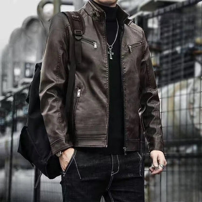 2026 New Leather Jacket Men's Spring and Autumn Thin Handsome Motorcycle Leather Jacket