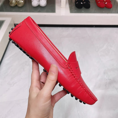 Ladies Spring Summer Genuine Leather Slip-On Shoes Soft Bottom Lightweight Comfortable Walking Flats Casual Office Footwear