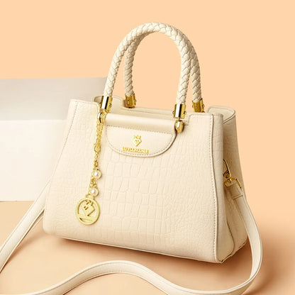 Woven Handle Elegant Handbag for Women High Quality Leather Top-Handle Bags Ladies Shoulder Crossbody Bag Quality Casual Tote