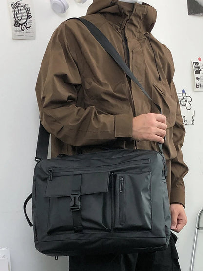 Large Capacity Sports Men's Crossbody Bag Multi-Functional Laptop Bag Backpack for College Students PU Leather Street Style