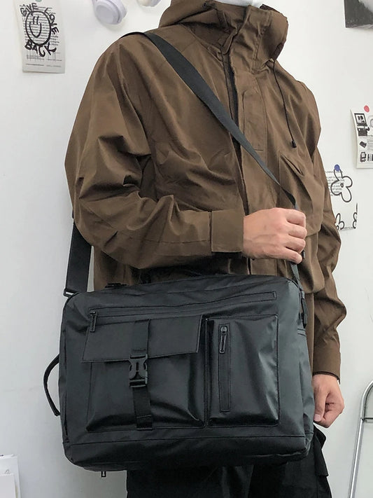 Large Capacity Sports Men's Crossbody Bag Multi-Functional Laptop Bag Backpack for College Students PU Leather Street Style