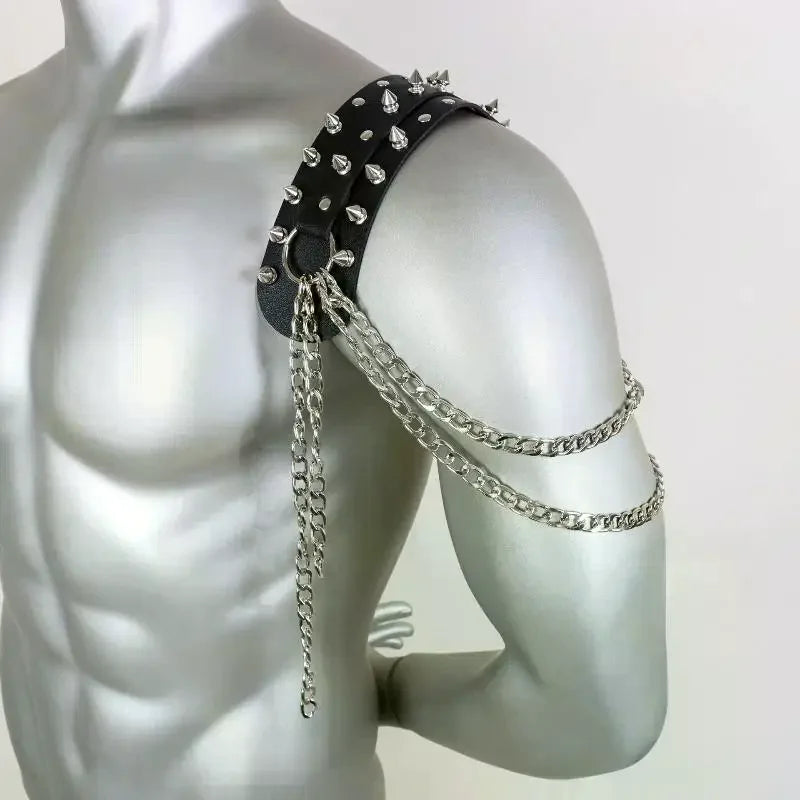 Leather Shoulder Armor Unisex Rivet Chain Tassel Metal Epaulet Accessories Women Men Fashion Punk Costume Party Gift Trendy