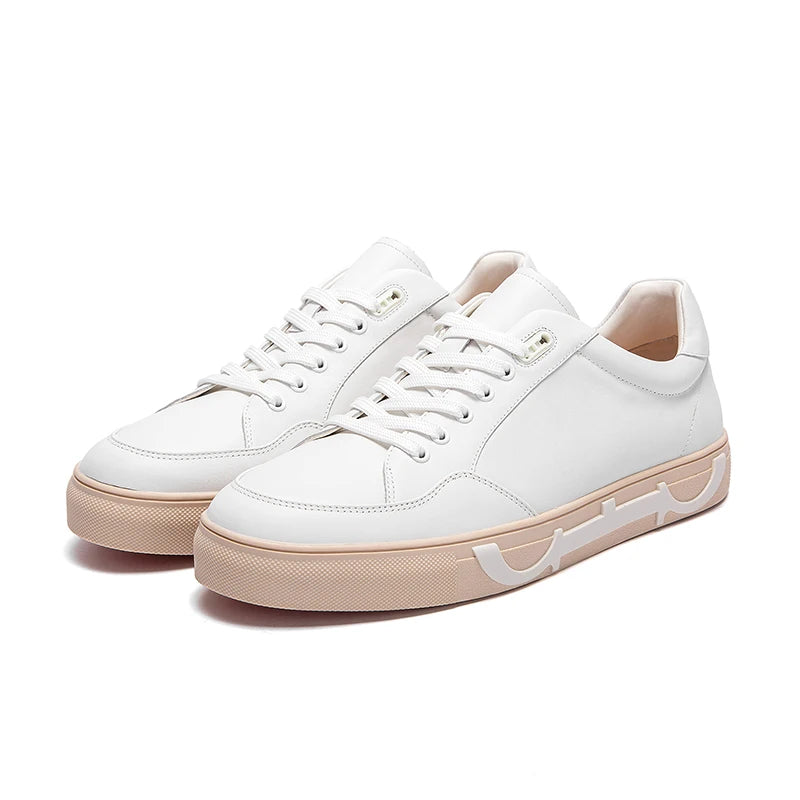 Casual Shoes Men's Leather Flat Shoes Black White Flat Breathable Massage Comfortable Casual Sneakers Luxury Brand 2025 New