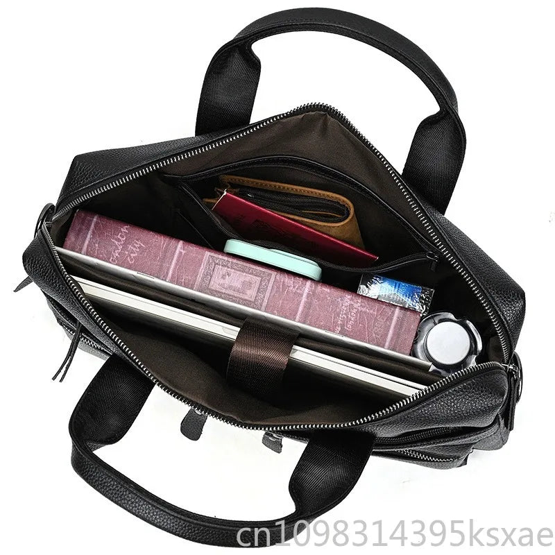 Men's Genuine Leather Briefcase 15.6 inch Laptop Bag Shoulder Messenger Bag Business Travel Professional Work Bag
