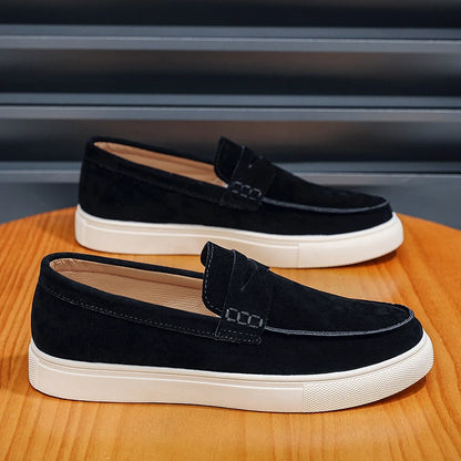 Suede Leather Men's Casual Shoes Fashion Comfortable Loafers Breathable Slip on Walking Footwear Platform Lightweight Work Shoes