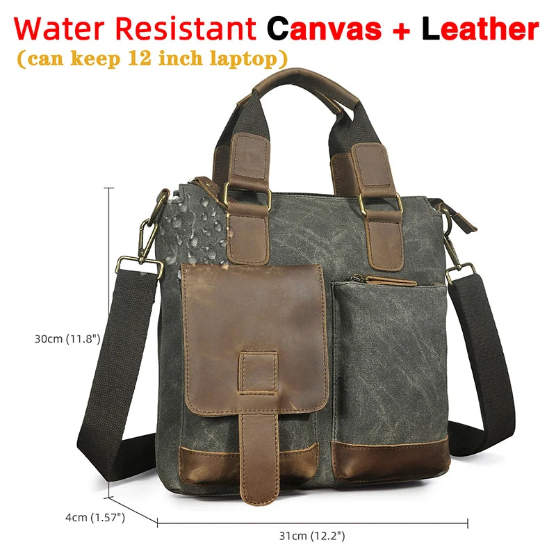 Men Original Leather Retro Designer Business Briefcase Casual 12" Laptop Travel Bag Tote Attache Messenger Bag Portfolio B259
