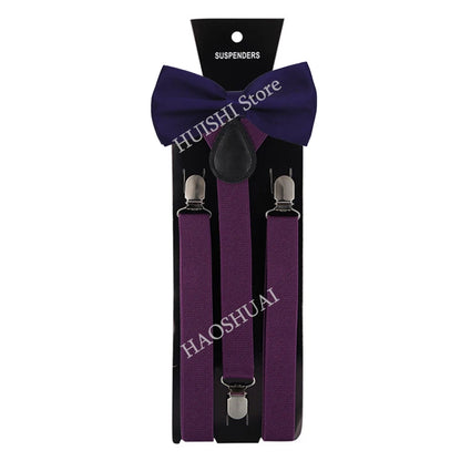 Suspenders Man Bowtie Solid Color Elastic PU Leather Suspenders For Man Belt Adjustable Straps For Wedding Bow Tie Accessories