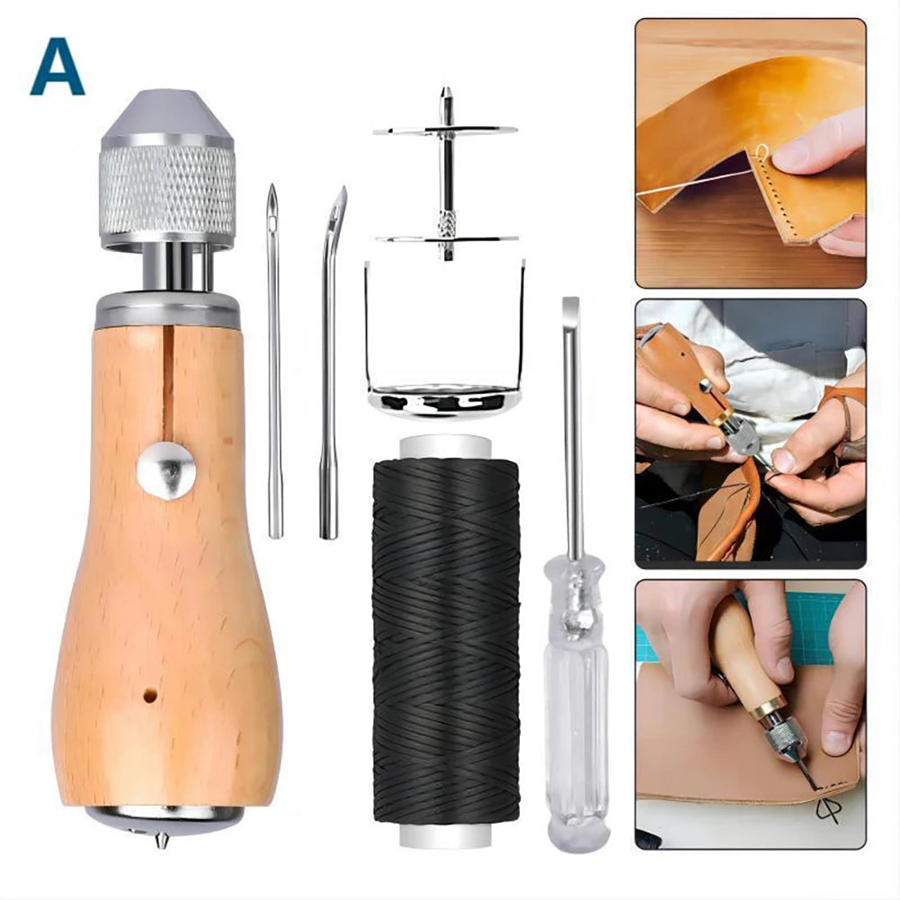 Leather Sewing Awl Thread Kit Hand Sewing Machine Speedy Lock Stitcher Thread Needles DIY Craft Shoemaker Canvas Repair Tool