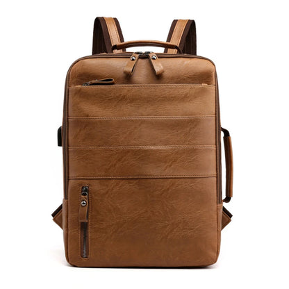 Business Backpacks For Men Waterproof PU Leather Laptop Bag Large Capacity USB Charging Rucksack Male Fashion Travel Bagpack sac