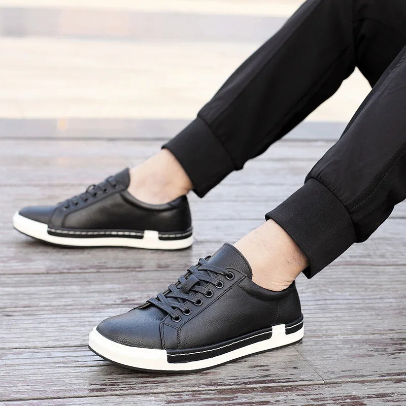 Men's Casual Leather Shoes for Men Fashion Four Seasons Breathable Lace-up Athletic Shoes Shallow Skate Shoes Large Sizes 38-48