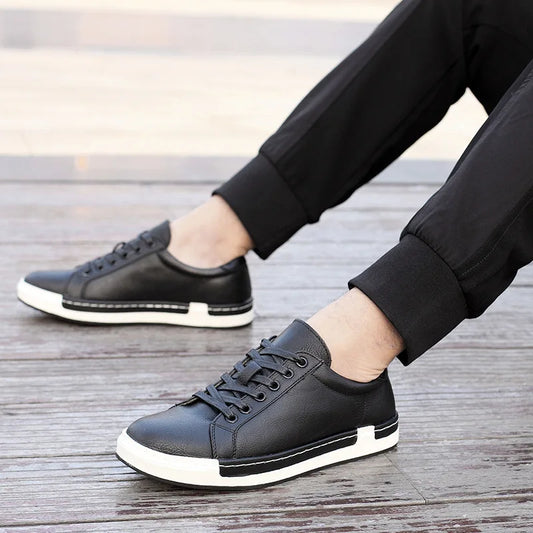 Men's Casual Leather Shoes for Men Fashion Four Seasons Breathable Lace-up Athletic Shoes Shallow Skate Shoes Large Sizes 38-48