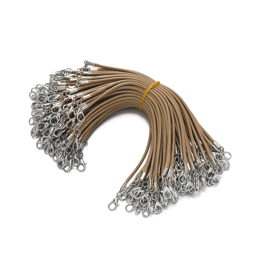 10pcs 2mm PU Leather Wax Thread 13cm Braided Strings With Alloy Lobster Clasp Bracelet Cord for DIY Jewelry Making Supplies