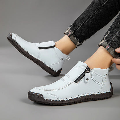 Classic Handmade Leather Men's Shoes Casual Banquet Fashion Men Boots Comfy Flat Ankle Boots White Mokasin Shoes Work Shoes